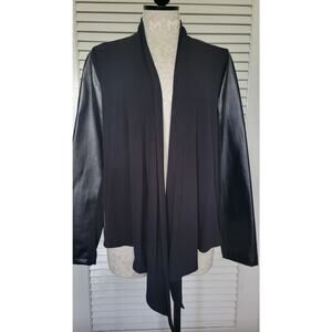 Faux Leather insert Black Open Jacket Size Large